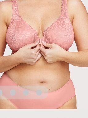 Glamorise Front-Closure Stretch Lace WonderWire Bra in Pink, Size 44DD, NWOT